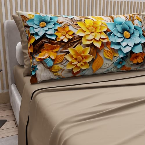 PETTI Artigiani Italiani - Cotton Sheets with Pillowcases in Digital Print, Double Bed Sheet, Floral 16 Taupe, 100% Made in Italy