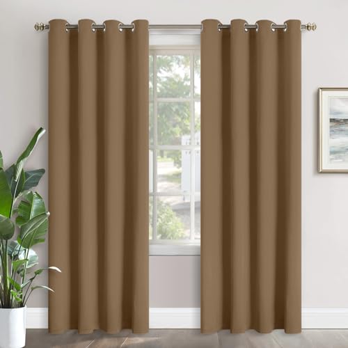 YoungsTex Blackout Curtains for Bedroom - Thermal Insulated with Grommet Top Room Darkening Window Curtains for Living Room, 2 Panels, Taupe, 52 x 84 Inch