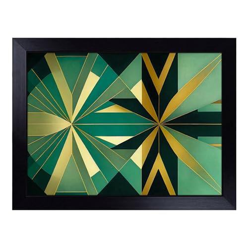 Lap Tray with Bean Bag Cushion, Art Deco - Handmade in the UK, Raised Wooden Edge, Padded Cushion, Heat-Resistant Wipe-Clean Surface, for Meals, Laptops and Crafts