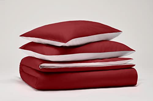 OSAMA Pantone™ Single Duvet Cover Set 155 x 200 cm, 100% Cotton Percalle 200 Threads - 1 Square, Double-Faced, Bordeaux/White
