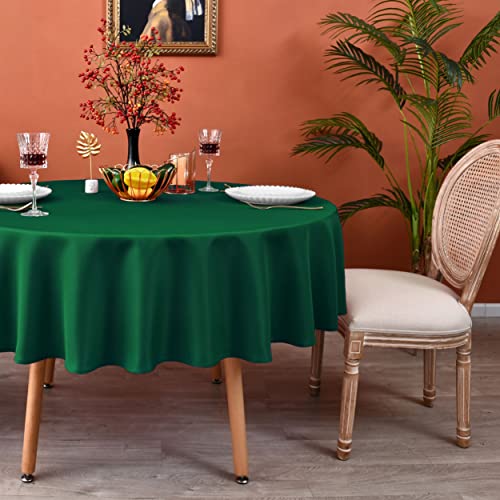 MEANMOY Green Round Tablecloth 90 Inch Water Resistant Table Cloth - 210 GSM Solid Washable Stain Resistant Circle Table Cloth Cover Wrinkle Free Wipe Clean Polyester for Wedding, Party, Banquet