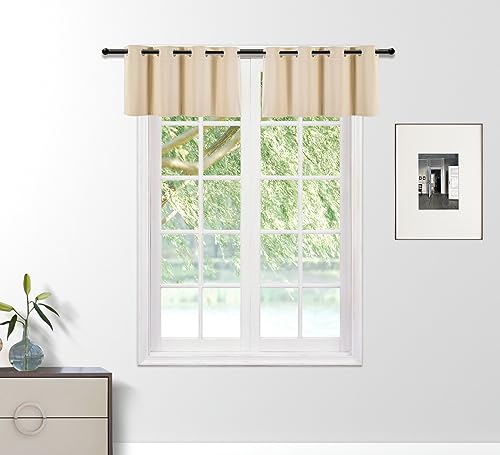 PI Blackout Valance Curtains,Grommet Short Decoration Coffee Curtain Glossy Textured Window Curtain for Kitchen/Cupboard 1 Panel (Beige,W52XL18)