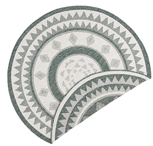 NORTHRUGS Indoor and Outdoor Rug Jamaica Round Diameter 140 cm Reversible Rug Weatherproof Modern Graphic Design Runner for Balcony Patio Garden Conservatory Living Room Rug Waterproof in Green Cream