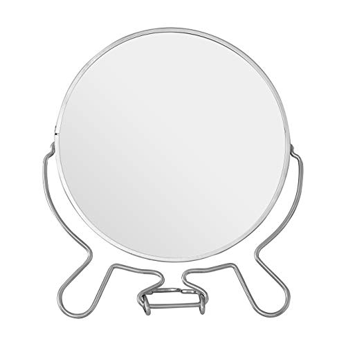Premier Housewares Silver Effect Two Sided Small Shaving Mirror Round Standing Mirror With Swivel Function Perfect For Grooming And Shaving Makeup Mirror