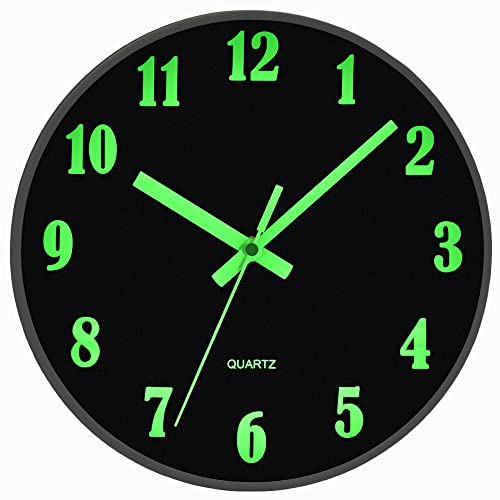 JoFomp Modern Night Light Wall Clock, 10 Inch Silent Non-Ticking Quartz Wall Clocks, Glow in The Dark Battery Operated Decorative Wall Clock for Bedroom, Kitchen, Living Room???10 inch???