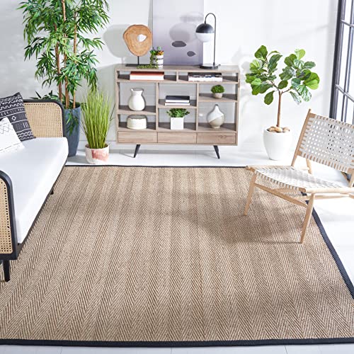 Safavieh Natural Fiber Rug for Living Room, Dining Room, Bedroom - Natural Fiber Collection, Short Pile, in Natural and Black, 244 X 305 cm