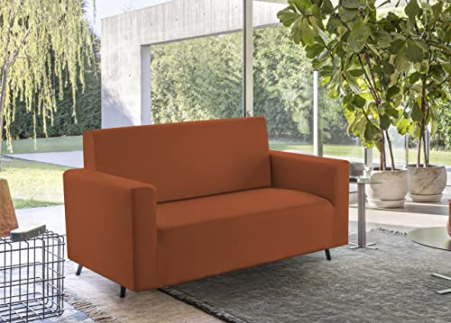 BIANCHERIAWEB Solid Colour Stretch Anti-Stain Shaped Sofa Cover Orange 3 Seater Orange