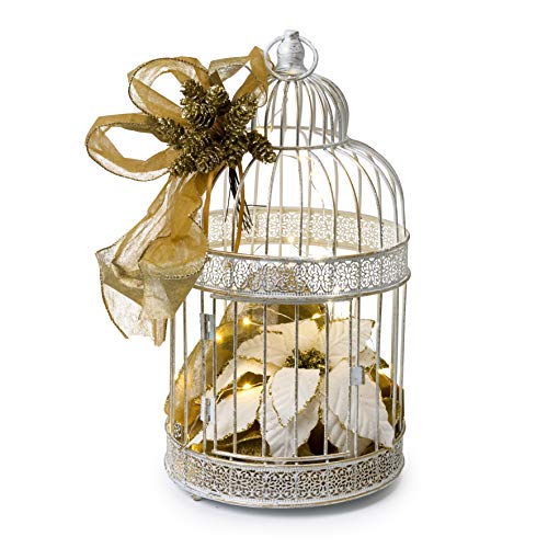Mopec Metal Cage White Christmas Ornament Ø18 x 36 cm with LEDs, Metal, One Size