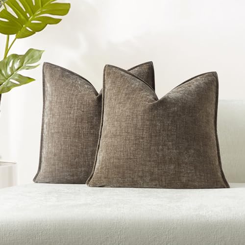 JUSPURBET 18x18 Chenille Decorative Throw Pillow Covers Set of 2,Stone - Decorative Chenille Texture Cushion Covers,for Couch Bed Sofa Living Room Bedroom,Luxury Modern Home Decor,Invisible Zipper