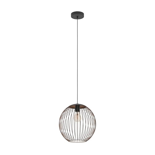 Eglo Pendant Lighting Almanzora, Hanging lamp for Dining Table, Ceiling Light Fitting Living Room, Black and Copper Coloured Metal, E27 Socket, Ø 32 cm