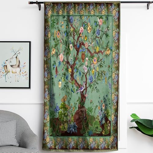 HMS Happy Memories Rod Pocket Door Curtains Thermal Insulated Room Darkening Curtains Blackout Floral Style Drapes Window Curtain 1 Panel for Living Room Bedroom Kitchen