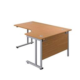 Office Hippo - L Shaped Office Desk 160 x 120cm. Large Corner Computer Desk for Home Office With Integrated Cable Ports, Ideal for Work, Study, Gaming and Hobby Workstation (Oak/Silver)