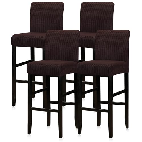 Lellen Stretch Bar Stool Covers 4PCS, Pub Chair Slipcover Counter Height Side Chair Cover with Elastic Band, 76Brown