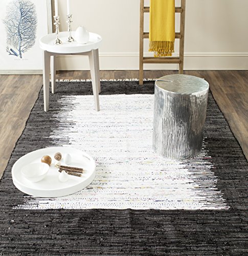 Safavieh Modern Indoor Flatweave Rectangle Area Rug, Montauk Collection, MTK711, in Ivory / Black, 122 X 183 cm for Living Room, Bedroom or Any Indoor Space