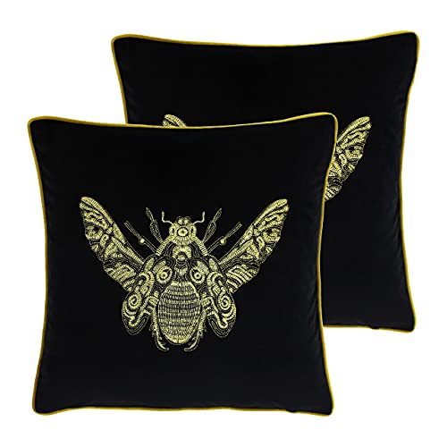 Paoletti Cerana Twin Pack Feather Filled Cushions, Black, 50 x 50cm