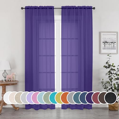 "OWENIE Purple Sheer Curtains, Sheer Curtains 84 inch Length 2 Panels Set, Rod Pocket Voile Fimly Sheer Drapes for Living Room/Bedroom, 2pcs, Each 42"" W x 84"" L"