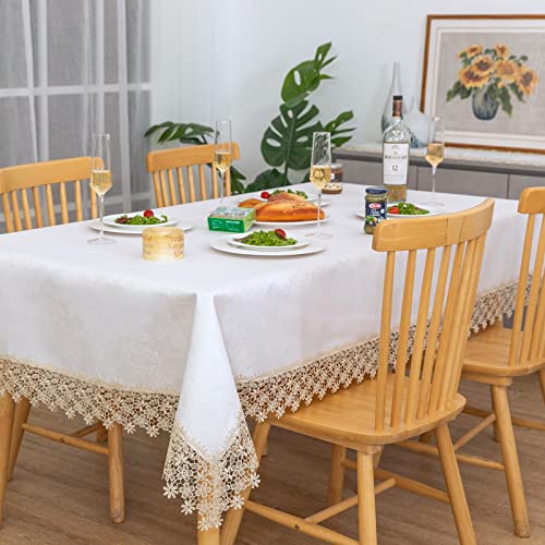 BrekSdat Beige lace Premium Rectangle Farmhouse Tablecloth Waterproof OilProof SpillProof AntiShrink Soft Wrinkle Resistant Decorative Fabric Table Cover Kitchen Dinning Party Wedding Banquet