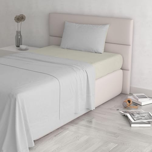 Italian Bed Linen Natural Colour Bed Sheet Set, Light Gray/Cream, Single