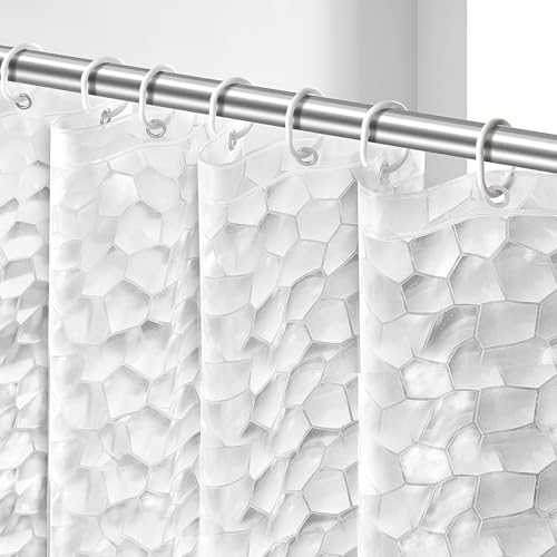 OTraki Shower Curtain 72 x 78 Inch Semi Transparent 3D Water Cube Design Bath Curtain EVA Waterproof and Mould Proof Resistant Washable Thicken Bathroom Curtain 182 x 200 cm with 12 Curtain Hooks