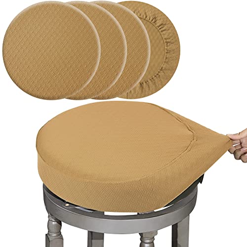 "BUYUE 4 Pcs Dia.16-18"" Round Bar Stool Covers Stretchy Washable for Upholstered Chairs, Jacquard Dustproof Stool Seat Slipcover, L-Ocher-Set of 4"