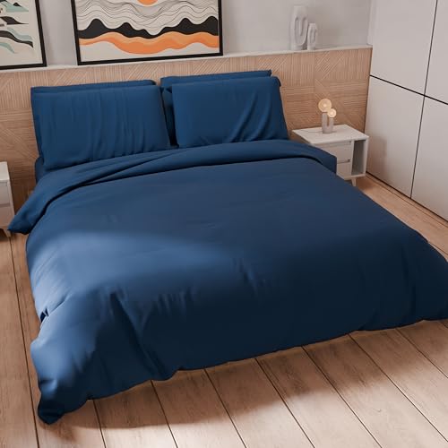 PETTI Artigiani Italiani - Single Duvet Cover Set 200 x 135 cm (1 Pillowcase 80 x 80 cm Included), Soft Microfibre Duvet Cover Set, Solid Colour, Night Blue