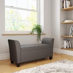 GFW Verona Window Seat Ottoman Storage Bench in Charcoal Grey, Upholstered Buttoned Seat with Hidden Storage & Wooden Feet