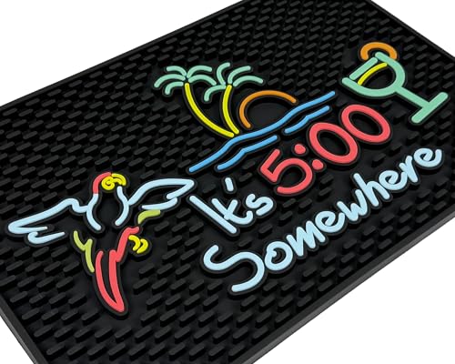 It's 5:00 Somewhere Tiki Bar Mat 18x12 in, Bar Mats for Bartending for Hawaiian Decorations, Luau Party Decorations & Hawaiian Party Decorations, Bar Mats for Countertop, Tiki Bar Decor Bar Essentials