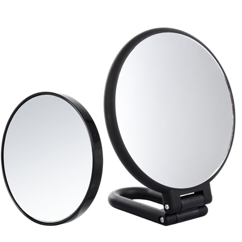 ASelected 2-Piece Magnifying Mirrors Set, 15X Double Sided Hand Mirror with Handle Foldable Handheld 360° Rotating, 10X Magnifying Mirror with Suction Cup, Portable Travel Essential