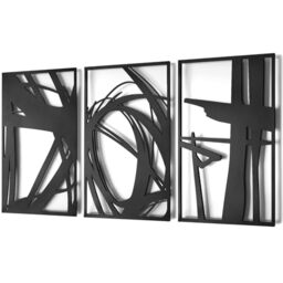 "Pinetree Art Abstract Metal Wall Art Decor, 3 Pack Modern Wall Art, Minimalist Line Art Décor, 3D Textured Sculptures for Living Room Bedroom Bathroom (Black 11"" x 16"")"