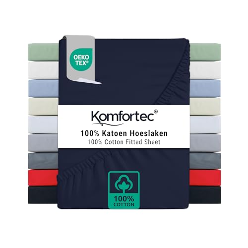 Komfortec King Fitted Sheet 100% Cotton, 11 inch (30 cm) Deep Pocket - Blue