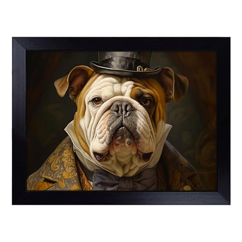 Lap Tray with Bean Bag Cushion, British Bulldog Dadaism Art - Handmade in the UK, Raised Wooden Edge, Padded Cushion, Heat-Resistant Wipe-Clean Surface, for Meals, Laptops and Crafts