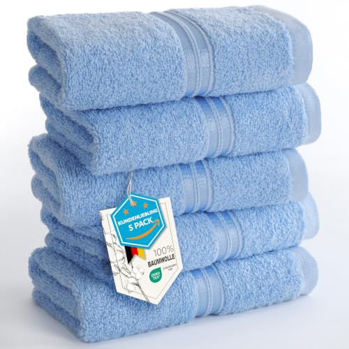 Hammetex Guest Towels Set of 5, 30 x 50 cm, 100% Cotton Terry - OEKO-TEX certified, soft and absorbent, sponge, with buckle, for bathroom, guest toilet & kitchen