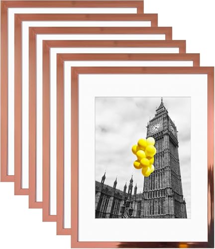 BSRHOME Picture Frames 11x14 Set of 6, Distressed rose gold Photo Frame, Display Pictures 8x10 with Mat or 11x14 Without Mat, Washed Farmhouse Frame