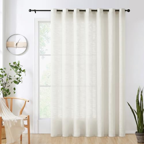"FMFUNCTEX Linen Sheer Curtains for Living Room Natural 108-inches Long Extra 100"" Width Rich Cross Weave Textured Semi-Sheers for Bedroom Room Divider Windows 1 Pack Beige Grommet Top"