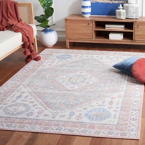 Safavieh Traditional Rug Ideal for High Traffic Areas - Machine Washable - Arizona Collection, Short Pile, in Pink and Grey, 122 X 183 cm