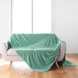 Douceur d'Intérieur, Arya 180 x 220 cm Sage Flannel Relief Blanket Plain