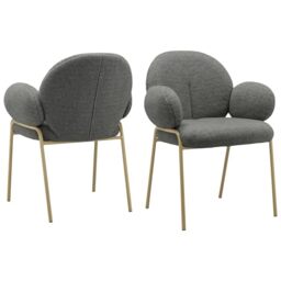 Iwama Dining Chair Set of 2 – Dark Grey Teddy Fabric Upholstered Chairs with Metal Legs, 62 × 63 × 83 cm (W x D x H)