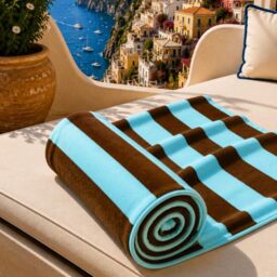 PETTI Artigiani Italiani - Microfibre Beach Towel, Beach or Pool Towel, Beach Towel, Large 90 x 180 cm, Blue Brown Stripes