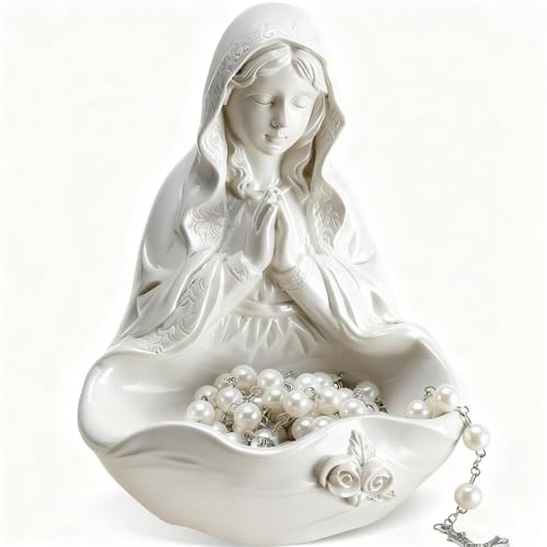 "Lineshading Our Lady of Grace Statue Virgin Mary Keepsake Rosary Holder, 5"" Blessed Mother Statues, Resin Relic, Catholic Gifts for Women Religious Home Decor (Novelty)"