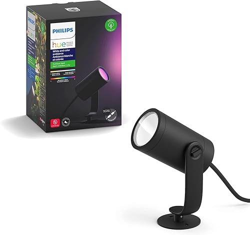 Philips Hue Lily Outdoor Spotlight, Smart LED, 1 Pack - White and Colour Ambiance Light, 8W, 590lm, IP65, Requires Hue Bridge, Smart Home