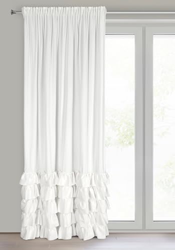 Eurofirany Carli Velvet Curtain with Ruffle, Velvet Curtain with Ruffle Tape, 1 Piece, Opaque, Blackout, Exclusive Curtain for Living Room, Bedroom, 140 x 270 cm, White