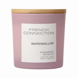 French Connection Pastel Range Scented Container Candle - Shea Butter Wax - Frosted Glass Jar Bamboo Lid - Round Shape - (Large, Marshmallow), Pink