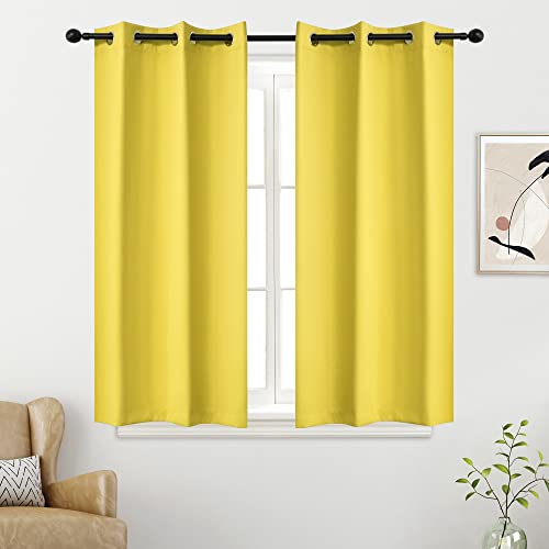 YGO Bright Yellow Blackout Curtains - Room Darkening Curtain Drapes Grommet Thermal Insulated Small Window Curtains for Kids Bedroom, 2 Panels Sets (34 x 54 Inches Long, Lemon Yellow)