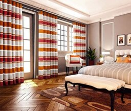 "CCC online Orange Striped Extra Heavy Chenille Lined Curtains, Eyelet Top (1 x Pair 90"" x 90"")"