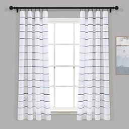"Lush Decor Ombre Stripe Yarn Dyed Cotton Window Curtain Panel Set - Colorful Tufted Yarn Stripe Detail - 2 Window Panels - 40"" W x 63"" L, Navy"