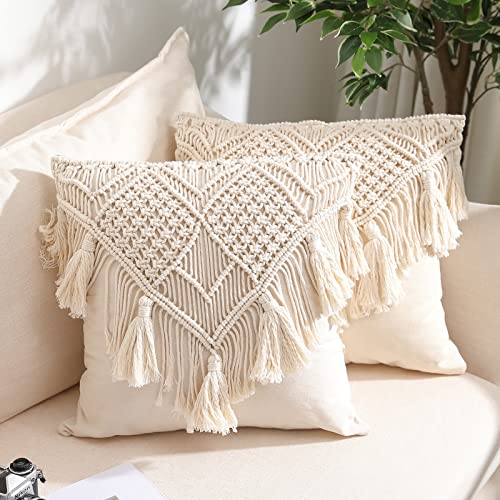 Throw Pillow Covers, Macrame Cushion Case, Woven Boho