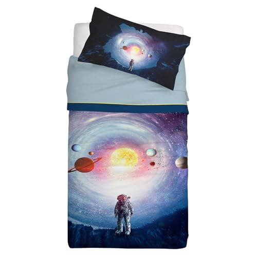 Gabel Single Bed Sheet Set 160 x 290 cm Pure Cotton Multicolour Digital Photo Print Double-Face