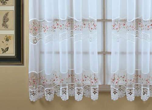 "Today's Curtain, Vintage Macramé Organza Panel 63"", White/Rose, 58"" W x 63"" L"