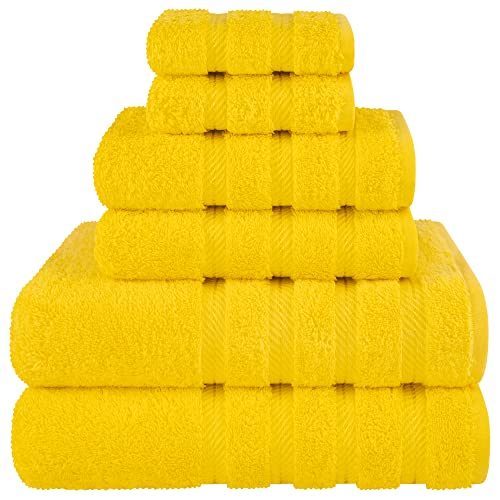 American Soft Linen Luxury 6 Piece Towel Set, 2 Bath Towels 2 Hand Towel 2 Washcloths, 600 GSM 100% Cotton Turkish Towels for Bathroom, Yellow Towel Sets
