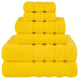 American Soft Linen Luxury 6 Piece Towel Set, 2 Bath Towels 2 Hand Towel 2 Washcloths, 600 GSM 100% Cotton Turkish Towels for Bathroom, Yellow Towel Sets